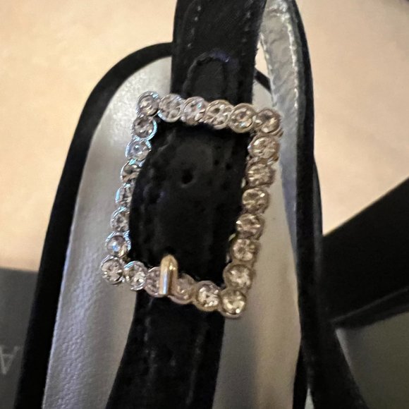 Bandolino Black Dress Heels - Block Heel, Round Toe w/Rhinestone Buckle - 8.5 - Picture 3 of 4